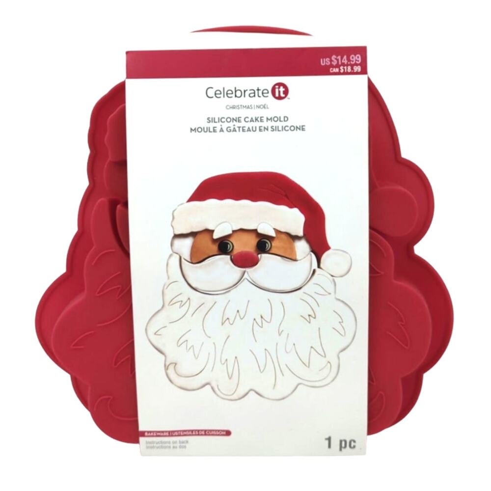 Celebrate it Christmas Santa Clause Silicone Cake Mold Red 8 1/2" X 9" X 1 1/4"